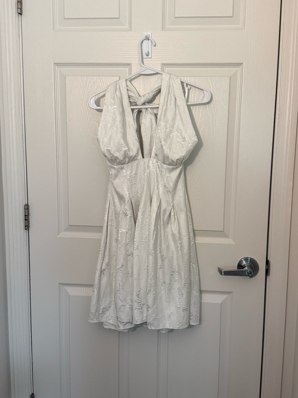 Lulus Delightful Cutie White Floral Jacquard Cross Front Mini Dress Medium